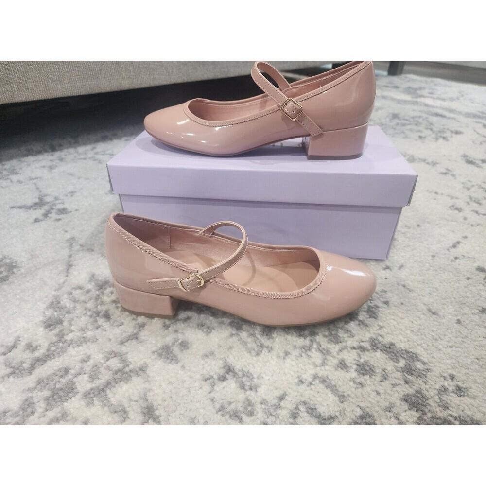 NEW Madden Girl Women's Tutuu Block-Heel Mary Jane Flats, Nude Size 6.5